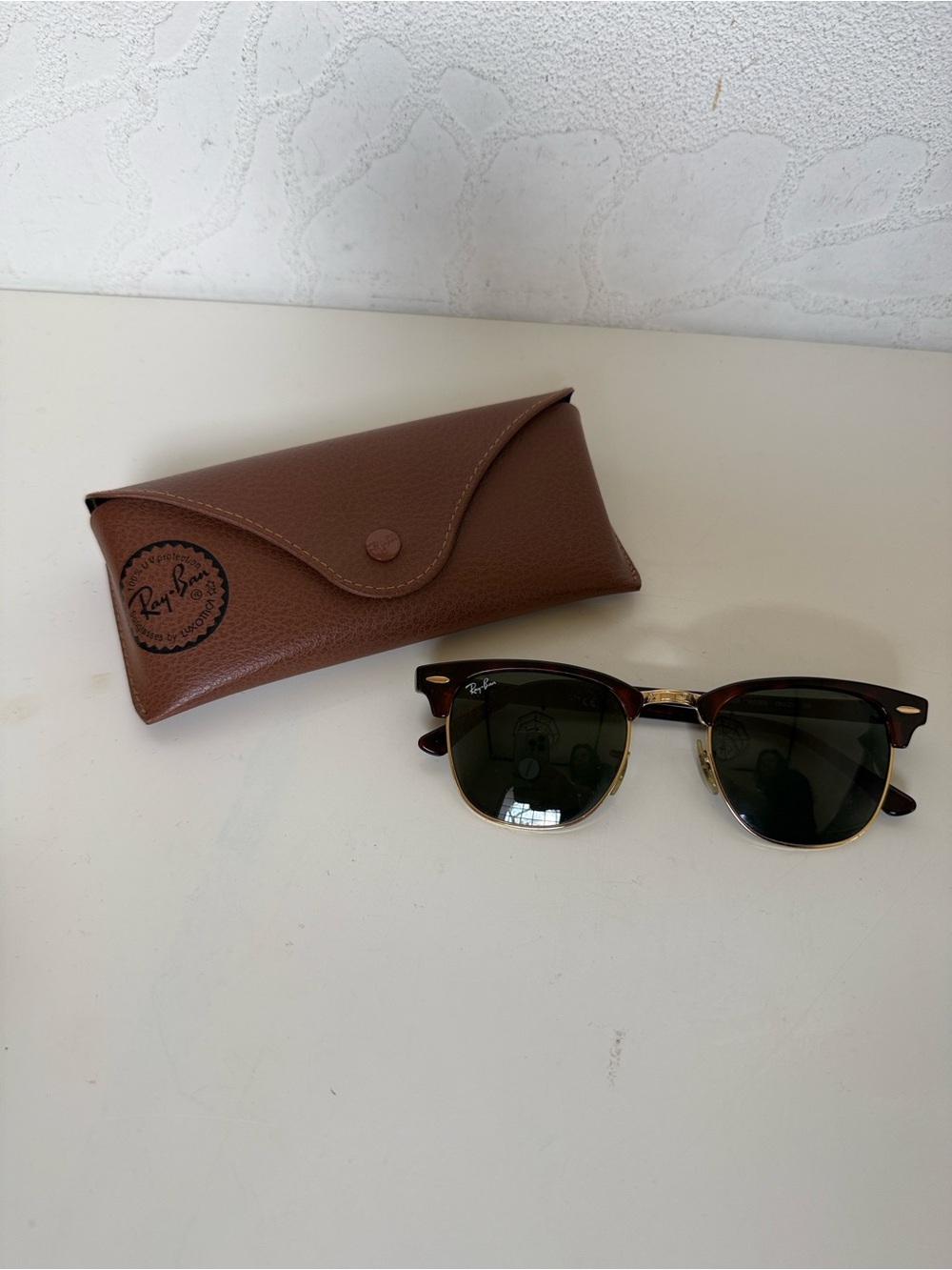 Ray-Ban Clubmaster Sunglasses Tortoise Brown Frame Green Lenses Original Case
